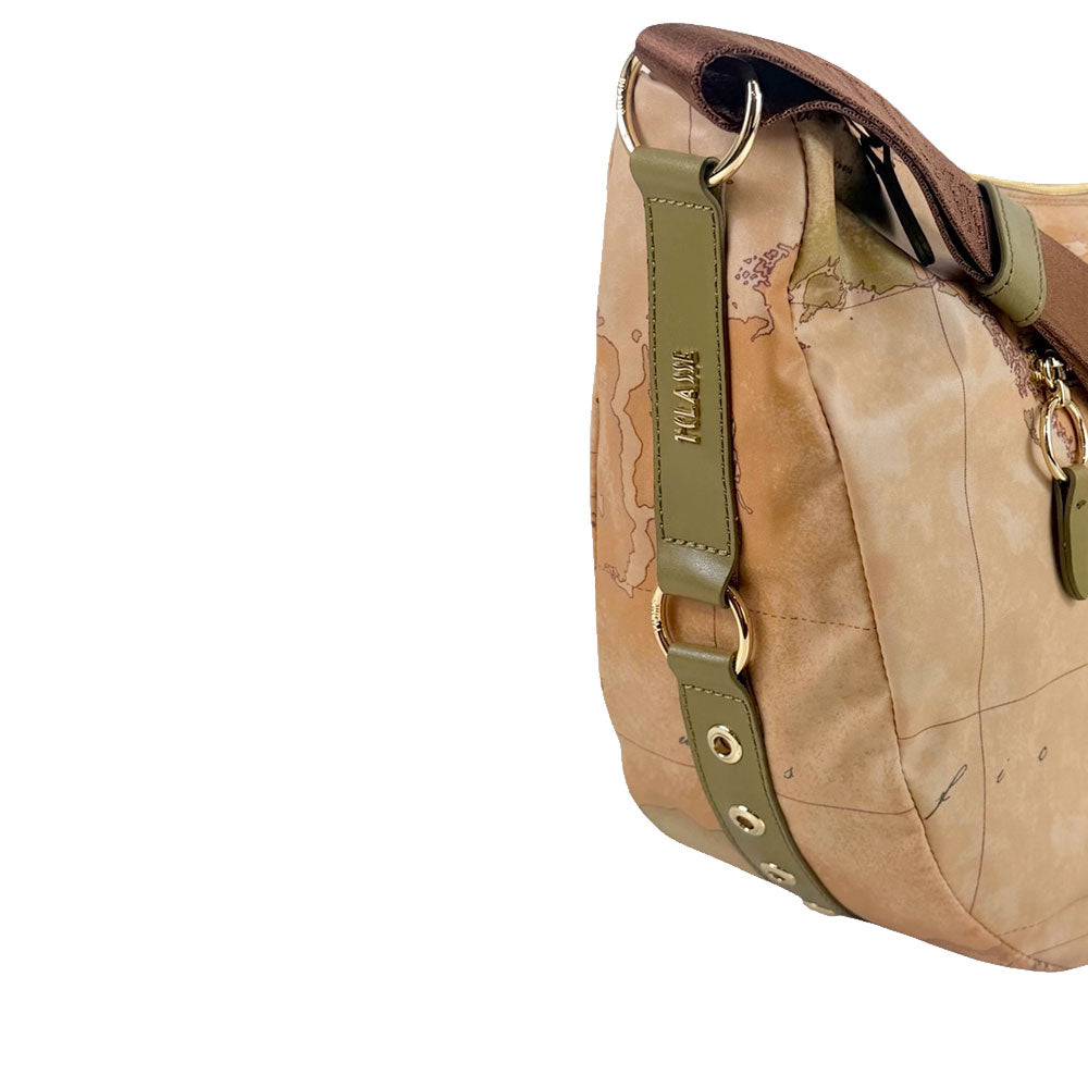 Borsa Donna Mezzaluna Grande 1A Classe Alviero Martini linea Soft Ranch in Tessuto Soft Geo Classic e Verde Oliva LG03