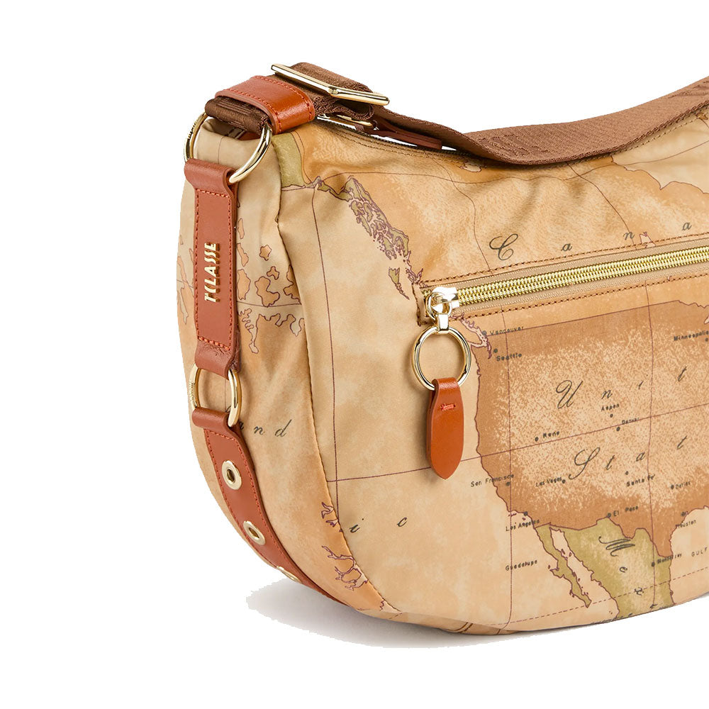 Borsa Donna Mezzaluna Media 1A Classe Alviero Martini linea Soft Ranch in Tessuto Soft Geo Classic e Zucca LG04