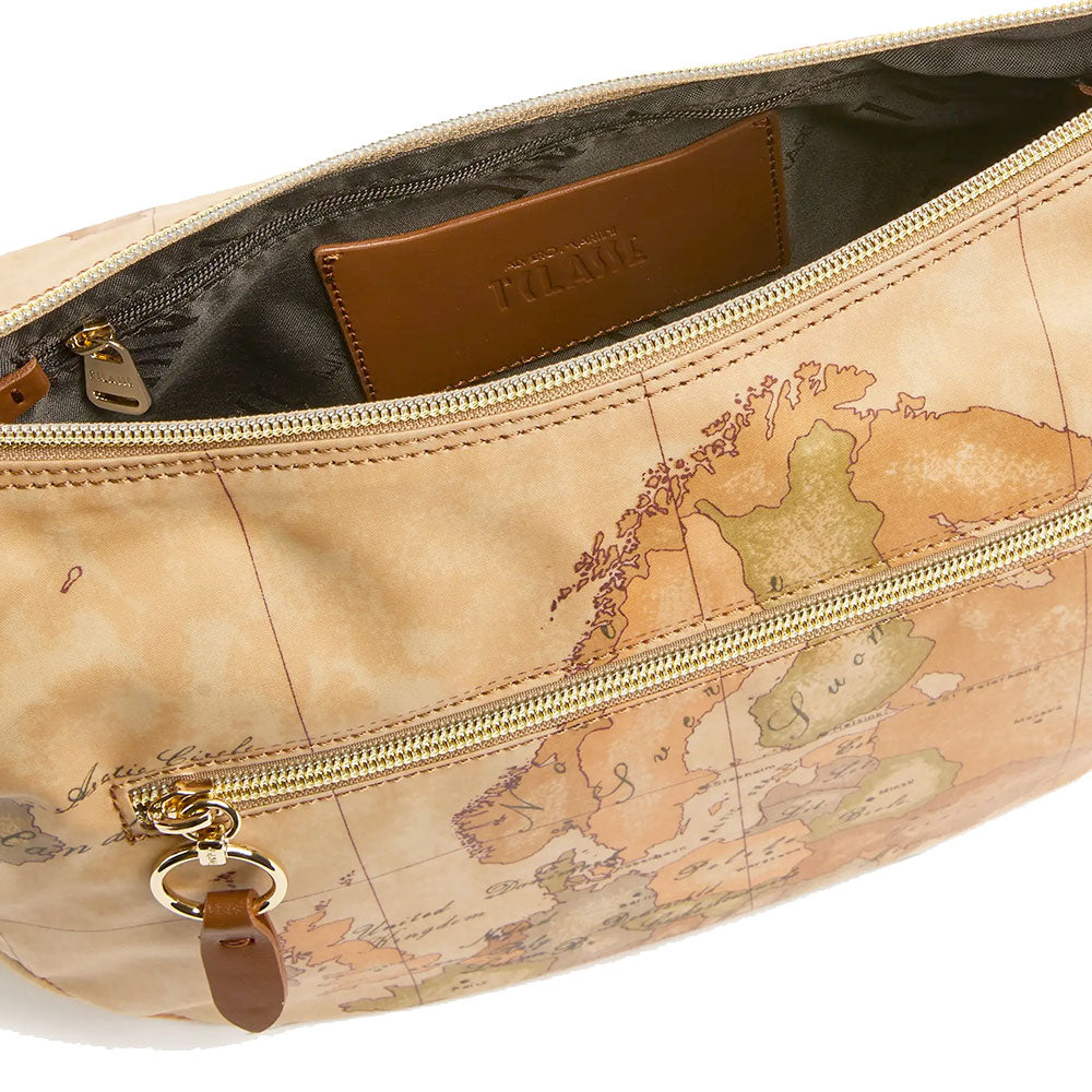 Borsa Donna Mezzaluna Media 1A Classe Alviero Martini linea Soft Ranch in Tessuto Soft Geo Classic e Castagna LG04