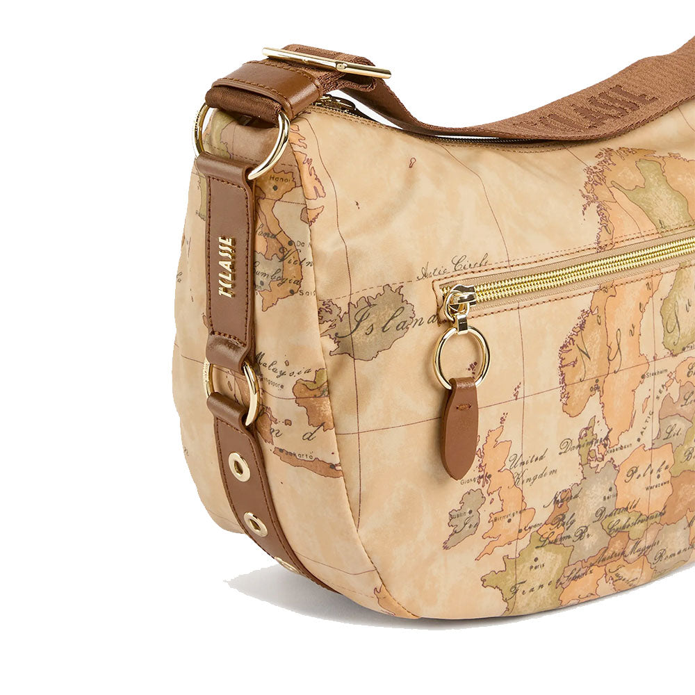 Borsa Donna Mezzaluna Media 1A Classe Alviero Martini linea Soft Ranch in Tessuto Soft Geo Classic e Castagna LG04