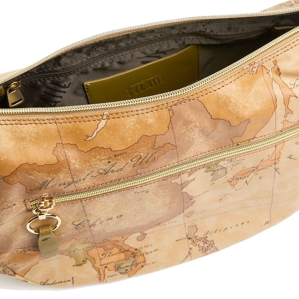 Borsa Donna Mezzaluna Media 1A Classe Alviero Martini linea Soft Ranch in Tessuto Soft Geo Classic e Verde Oliva LG04