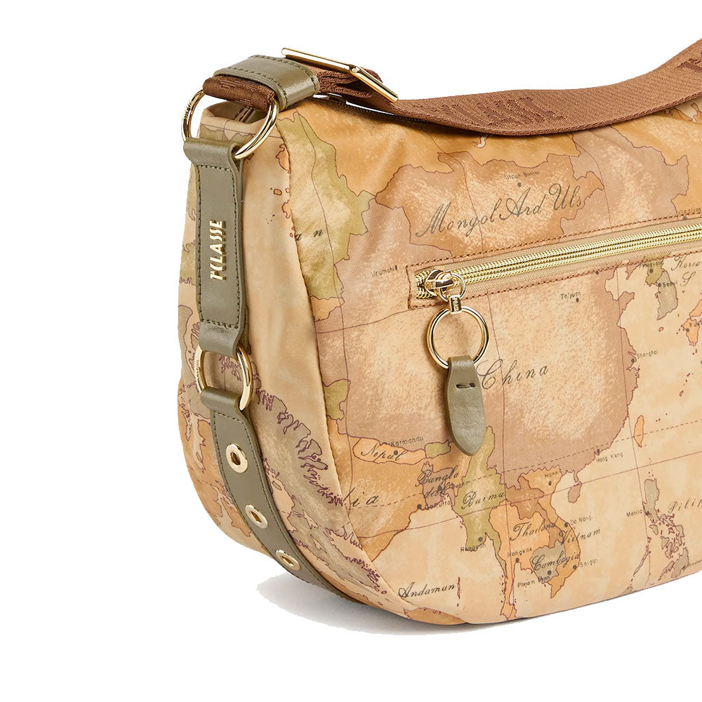 Borsa Donna Mezzaluna Media 1A Classe Alviero Martini linea Soft Ranch in Tessuto Soft Geo Classic e Verde Oliva LG04