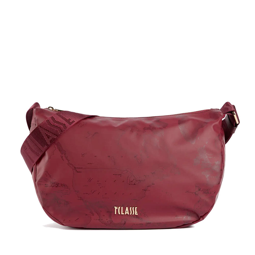 Borsa Donna Mezzaluna a Tracolla 1A Classe Alviero Martini linea Soft Color in Tessuto Soft Rosso Borgogna LG56