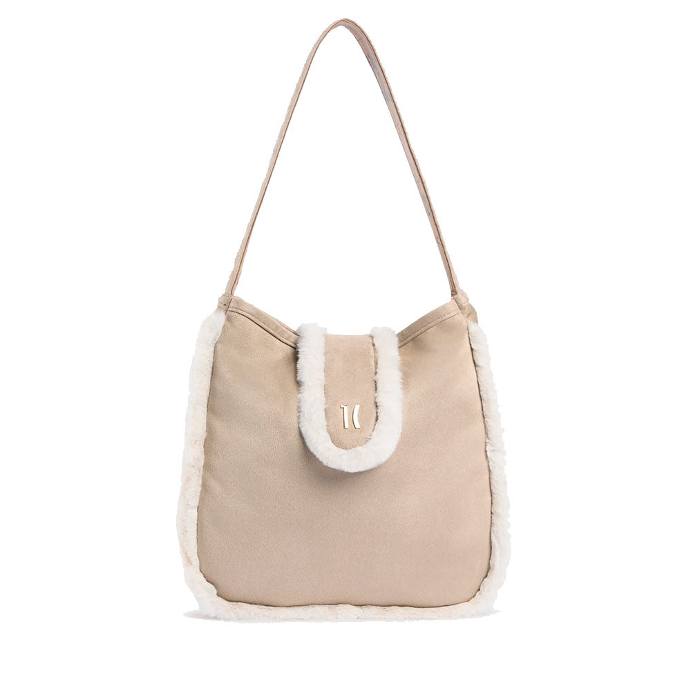 Borsa Donna a Spalla 1A Classe Alviero Martini linea Chalet Chic in Tessuto Scamosciato e Eco Pelliccia Beige LG89