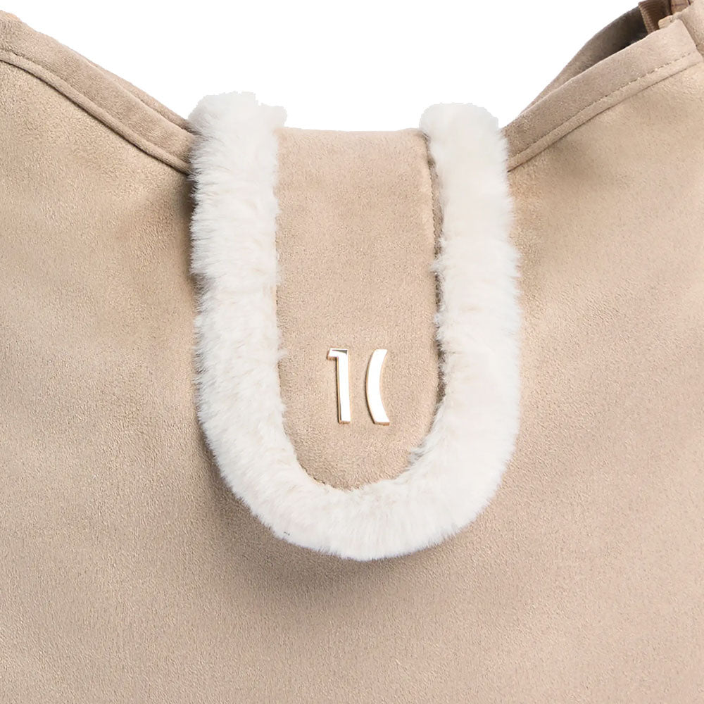 Borsa Donna a Spalla 1A Classe Alviero Martini linea Chalet Chic in Tessuto Scamosciato e Eco Pelliccia Beige LG89