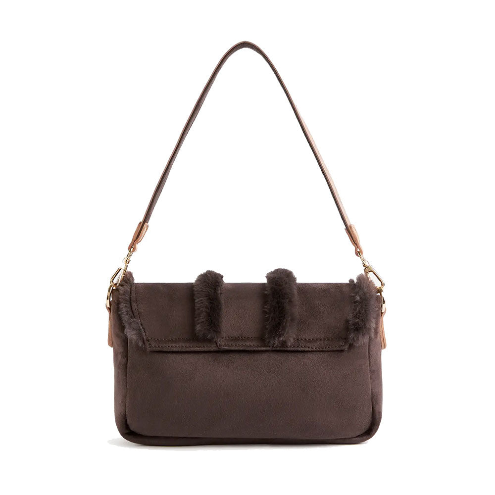 Borsa Donna Sottospalla 1A Classe Alviero Martini linea Chalet Chic in Tessuto Scamosciato e Eco Pelliccia Testa di Moro LG91