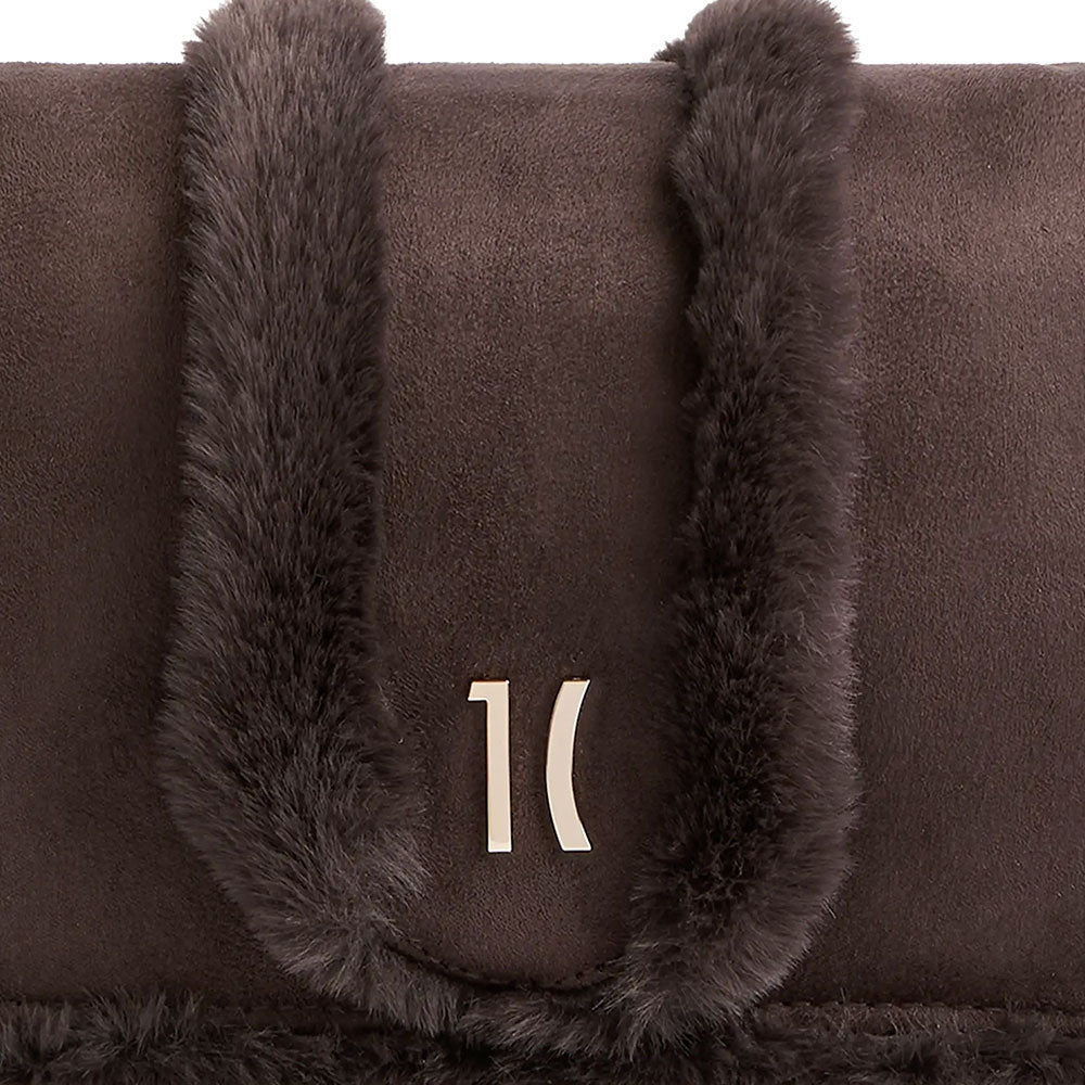 Borsa Donna Sottospalla 1A Classe Alviero Martini linea Chalet Chic in Tessuto Scamosciato e Eco Pelliccia Testa di Moro LG91