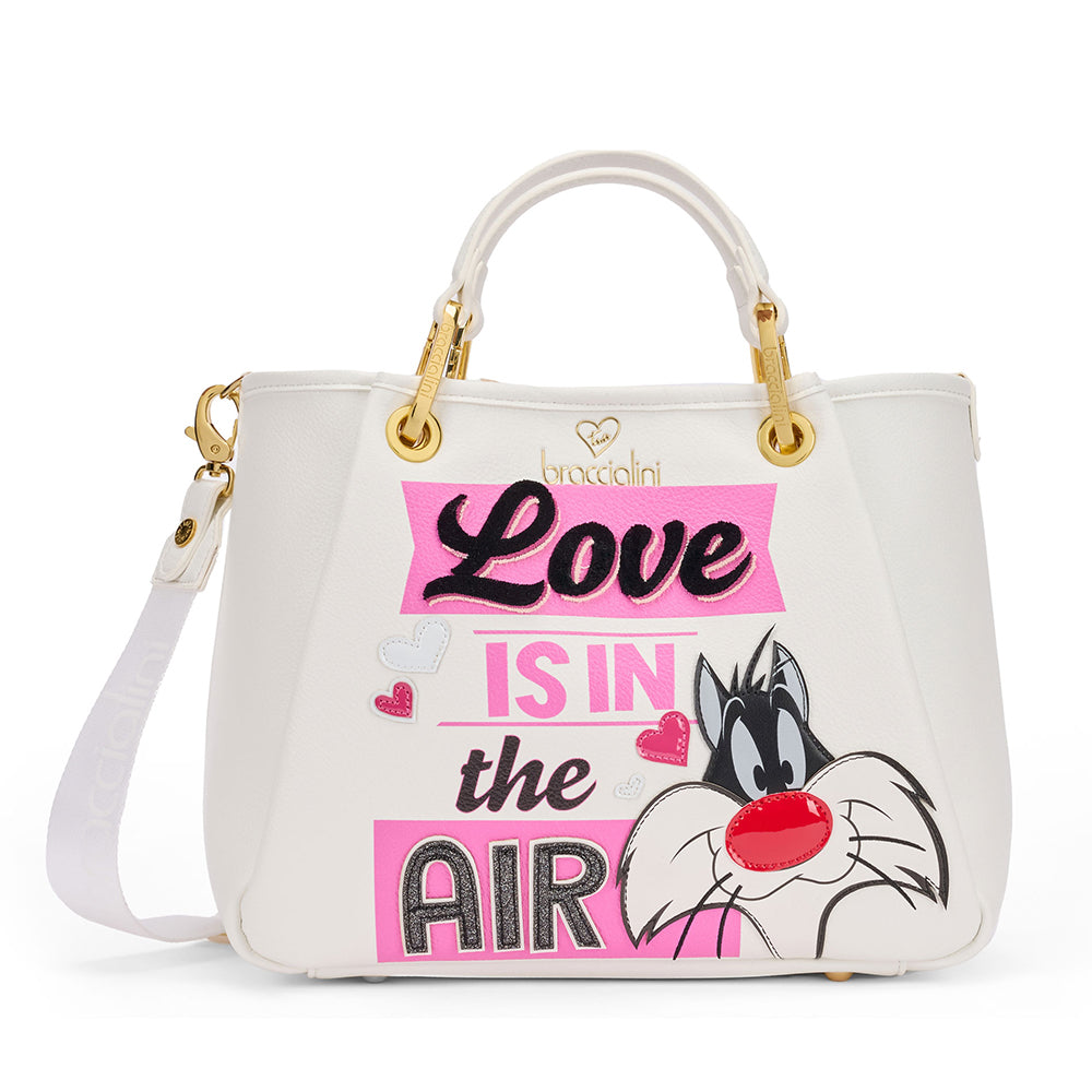 BRACCIALINI Damen Handtasche Amy Looney Tunes Weiß Sylvester Print