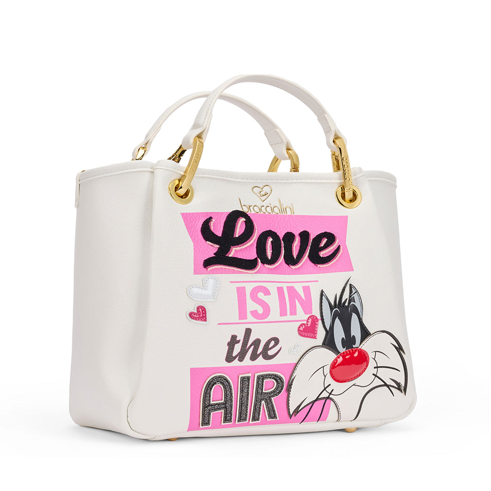 BRACCIALINI Damen Handtasche Amy Looney Tunes Weiß Sylvester Print
