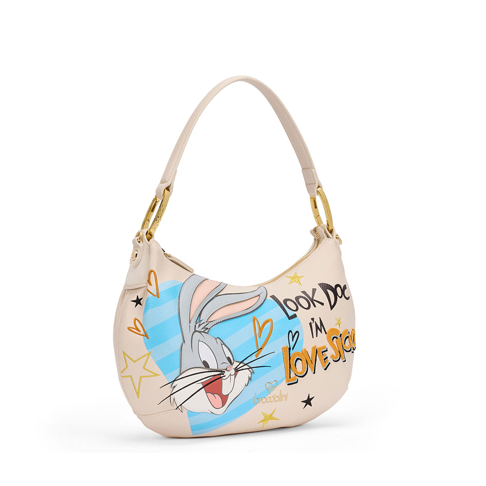 Borsa Donna a Spalla BRACCIALINI linea Amy Looney Tunes Beige stampa Bugs Bunny