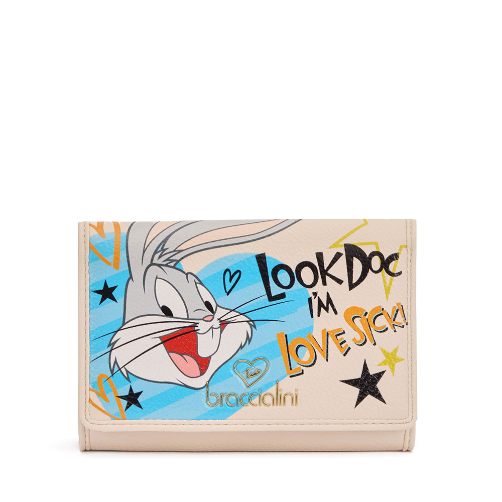 Portafoglio Donna con Bottone BRACCIALINI linea Amy Looney Tunes Beige stampa Bugs Bunny