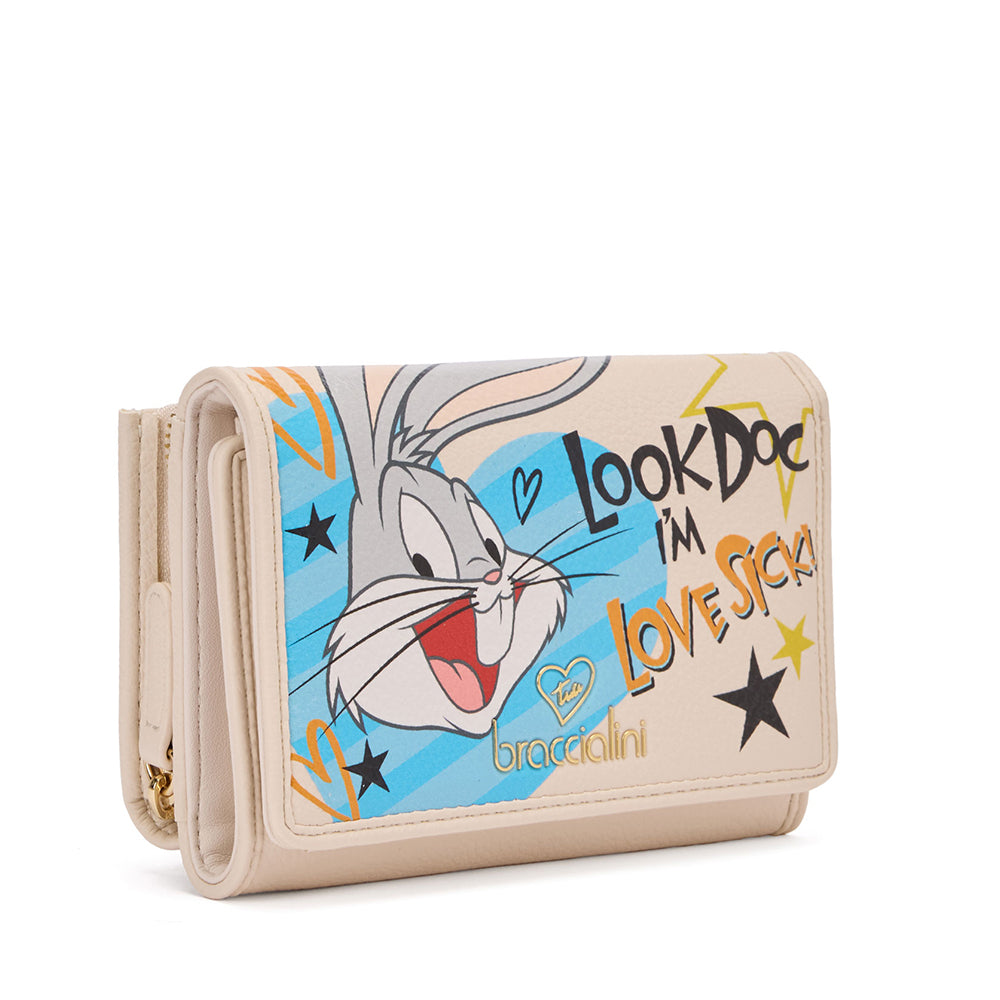 Portafoglio Donna con Bottone BRACCIALINI linea Amy Looney Tunes Beige stampa Bugs Bunny