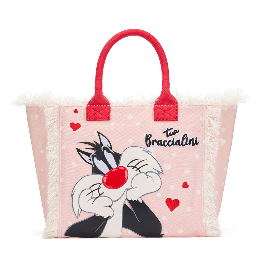 Borsa Donna a Mano BRACCIALINI linea Summer Looney Tunes in Tessuto stampa Silvestro