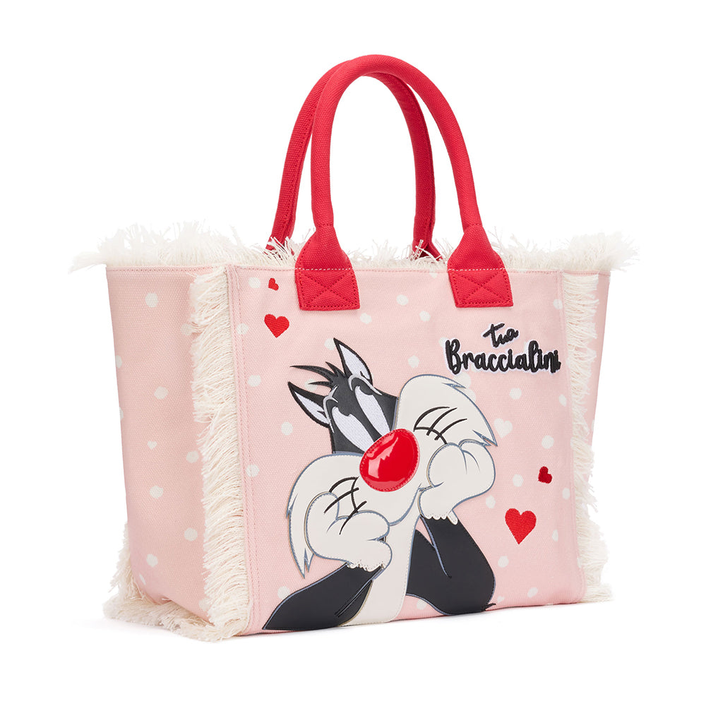 Borsa Donna a Mano BRACCIALINI linea Summer Looney Tunes in Tessuto stampa Silvestro