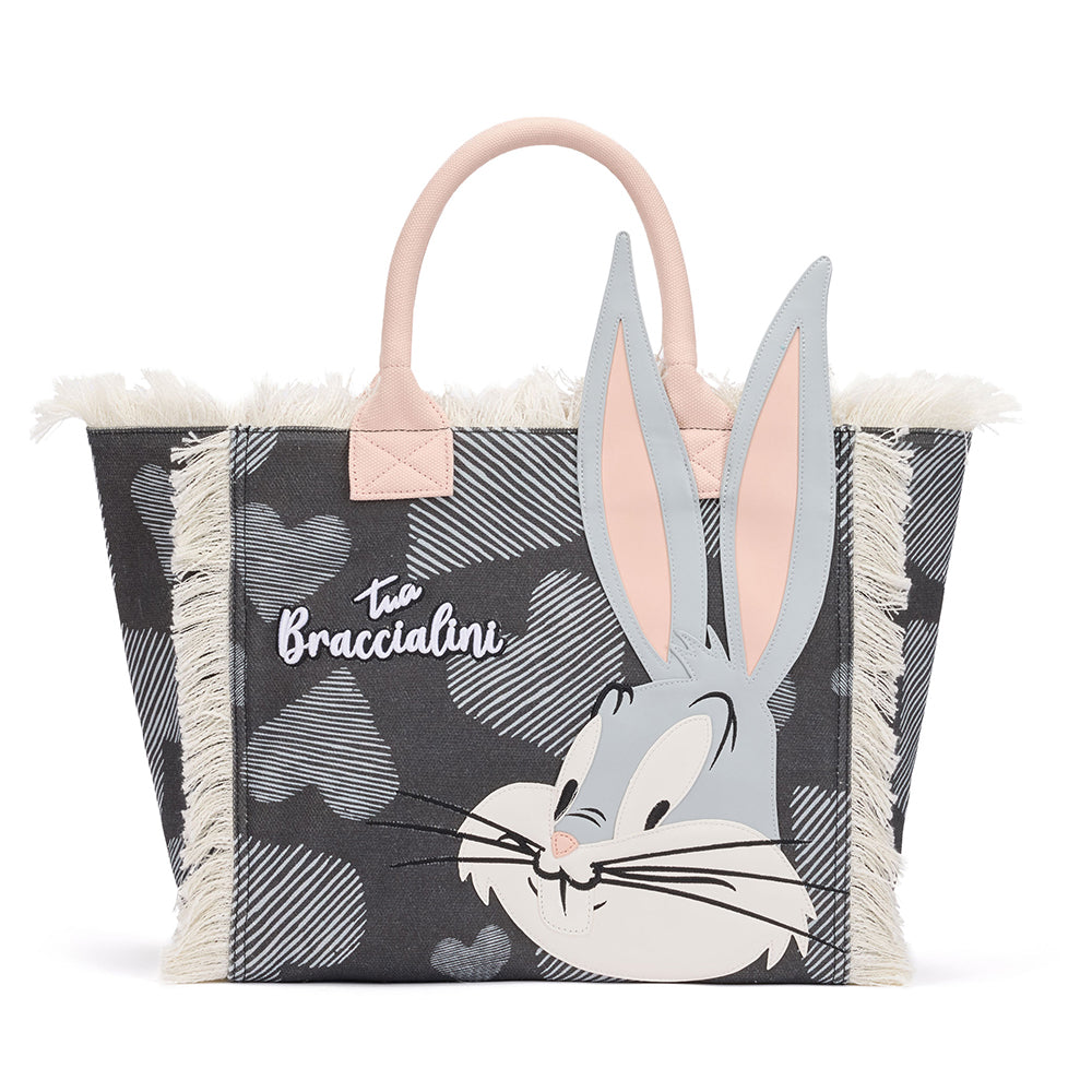 Borsa Donna a Mano BRACCIALINI linea Summer Looney Tunes in Tessuto Stampa Bugs Bunny