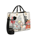 BRACCIALINI Große Damenhandtasche mit Bugs and Lola Bunny Print, Weiß, Postcards LT Line