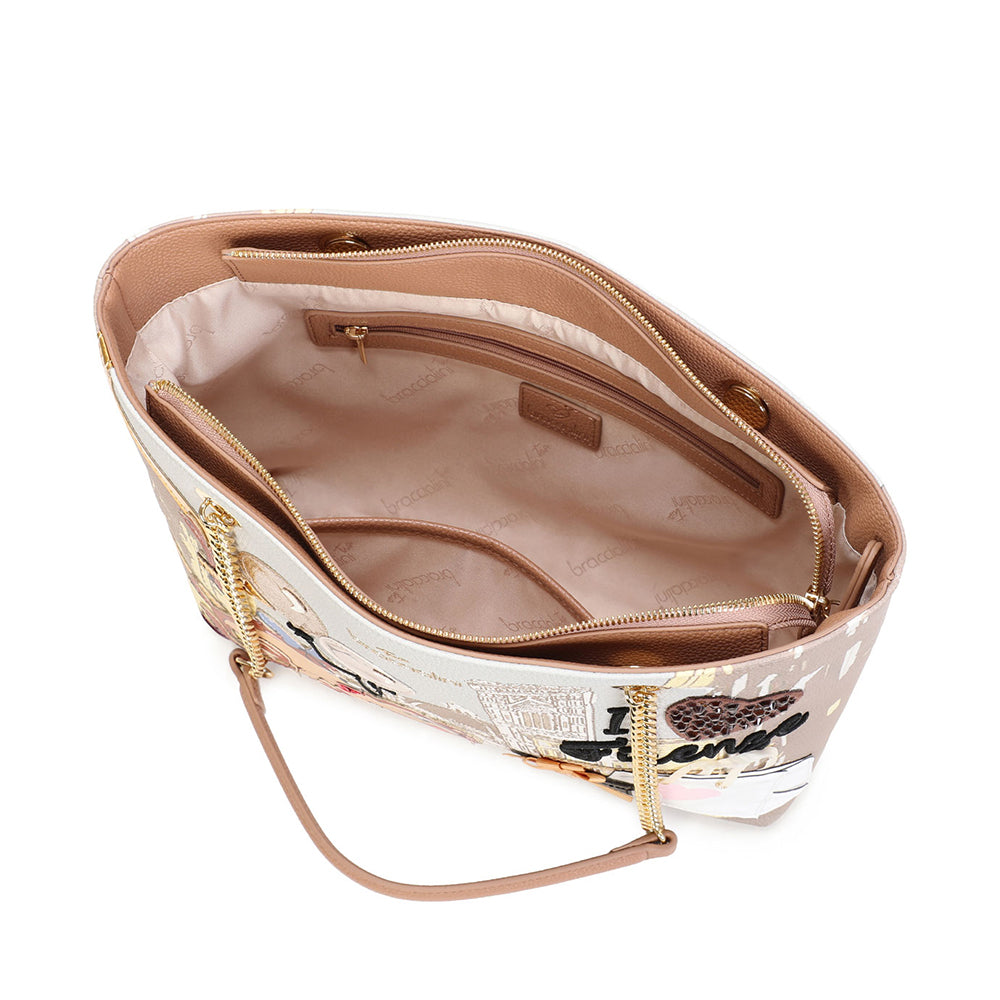 BRACCIALINI Damen-Einkaufstasche Cartoline LT Brown Line mit Taz-Aufdruck