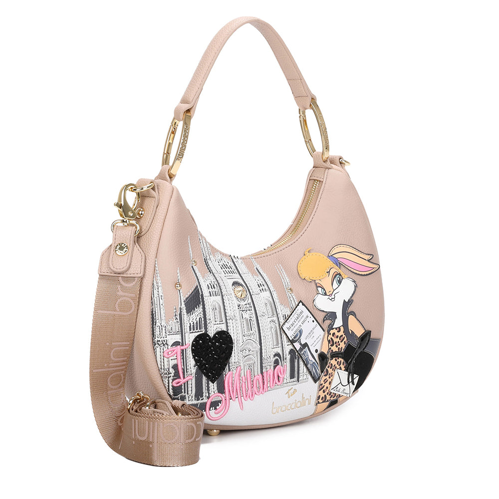 BRACCIALINI Damen Hobo Bag Cartoline LT Linie Puder Lola Bunny Print