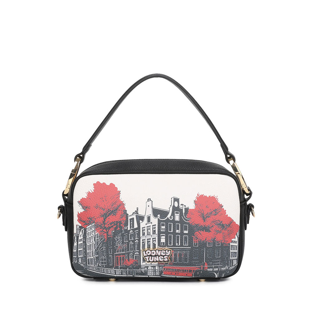 BRACCIALINI Damen-Umhängetasche, Cartoline LT Line, Schwarz, mit Silvestro-Print