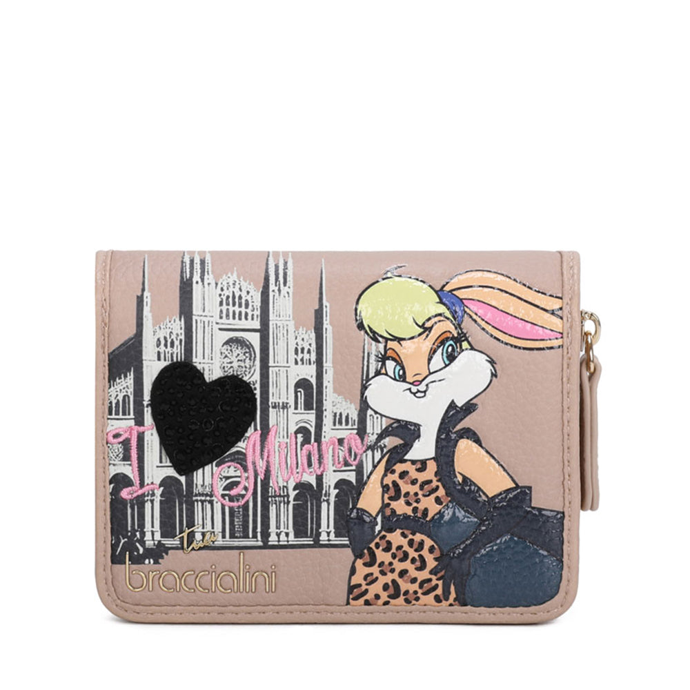 Portafoglio Donna con Bottone BRACCIALINI linea Cartoline LT Beige stampa Lola Bunny