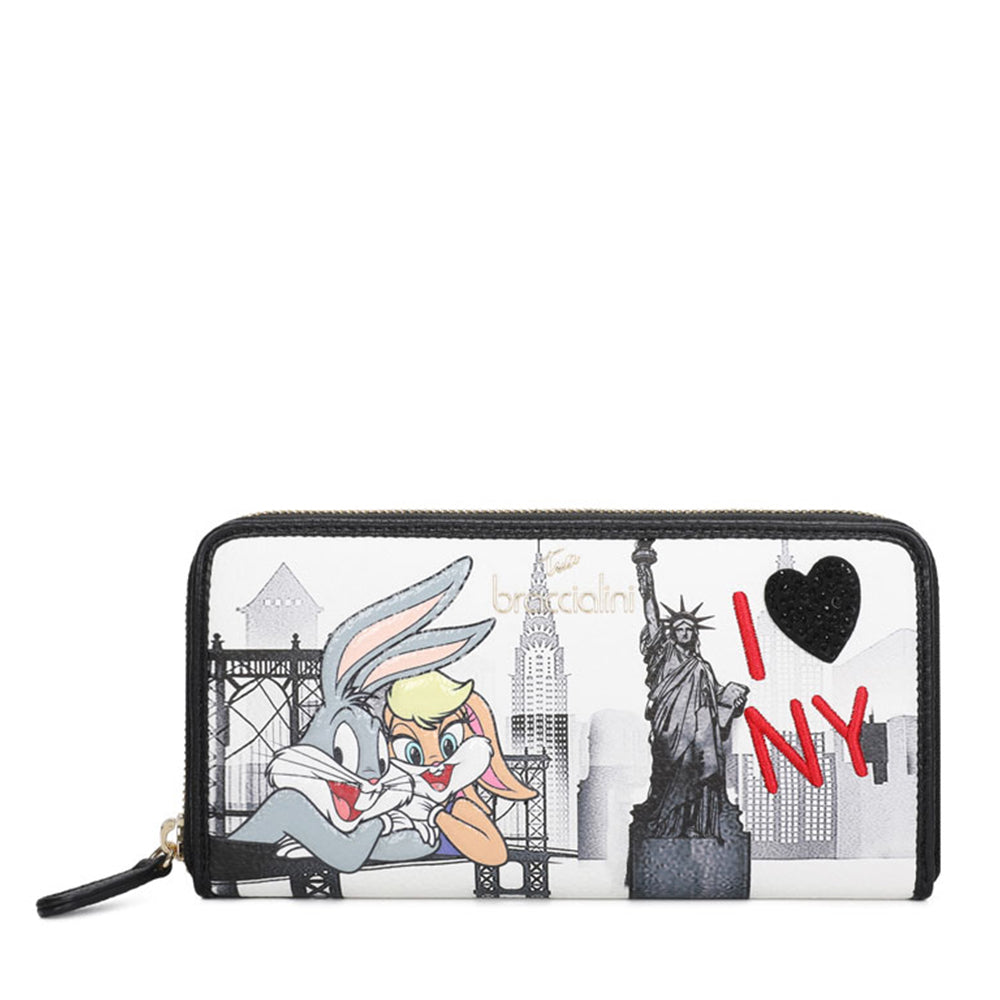Portafoglio Donna Zip Around BRACCIALINI linea Cartoline LT Nero stampa Bugs e Lola Bunny