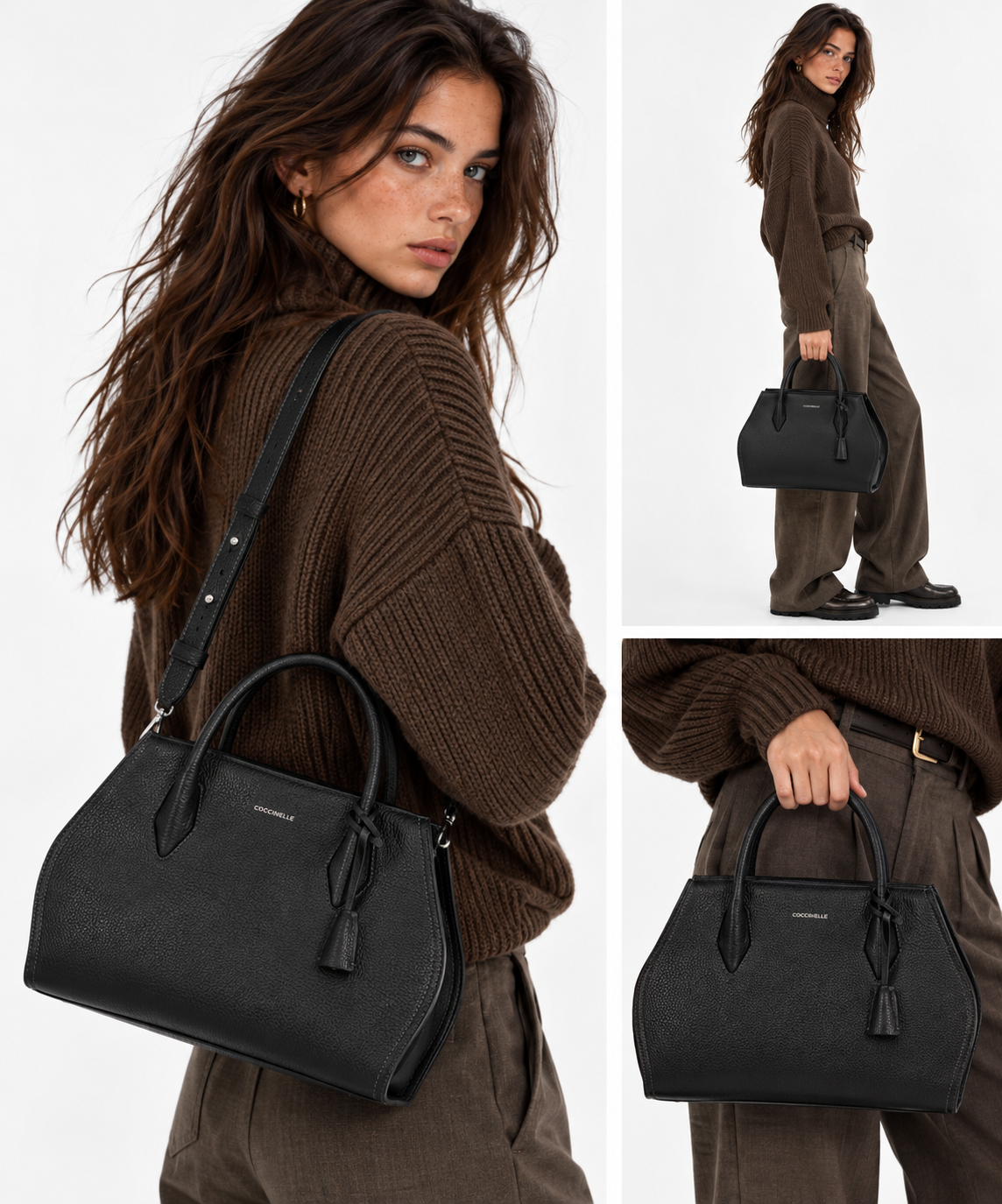 Damen-Handtasche COCCINELLE aus Leder Modell Lord in Schwarz Größe Medium