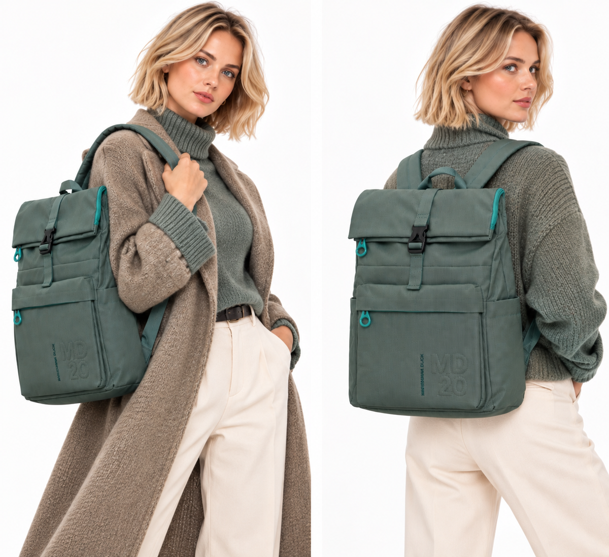 Unisex Fabric Backpack MANDARINA DUCK MD20 with 17" Laptop Compartment in Emerald