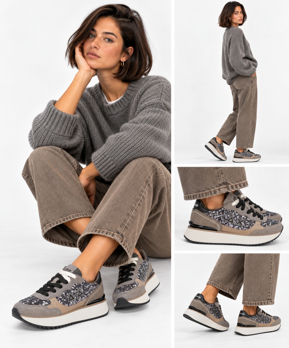 Damen-Sneaker Sun68 Big Ally Sequin in Silber – Z46219
