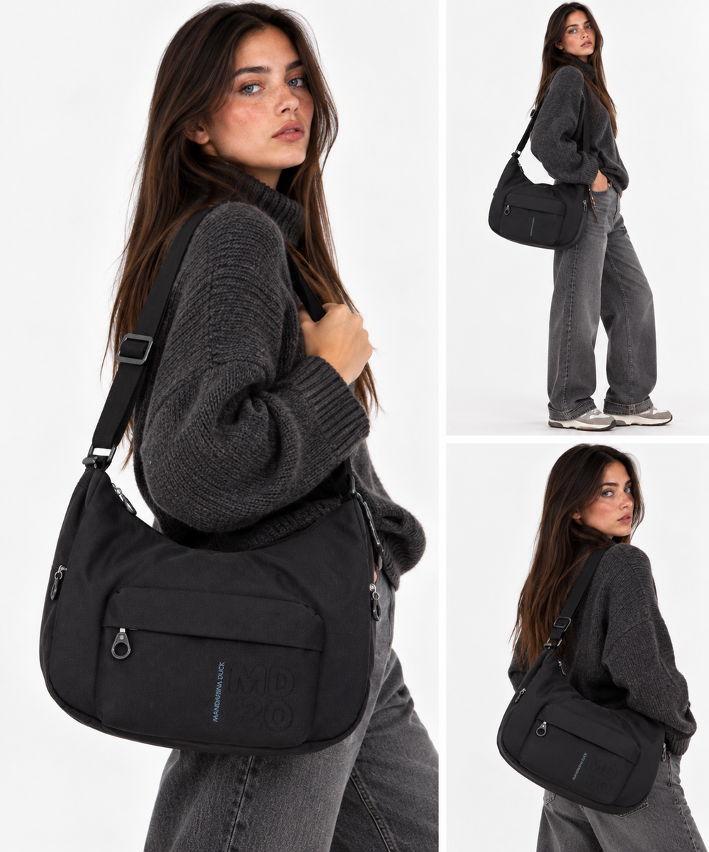 Borsa Donna a Tracolla a Mezzaluna MANDARINA DUCK in Tessuto Linea MD20 Colore Nero