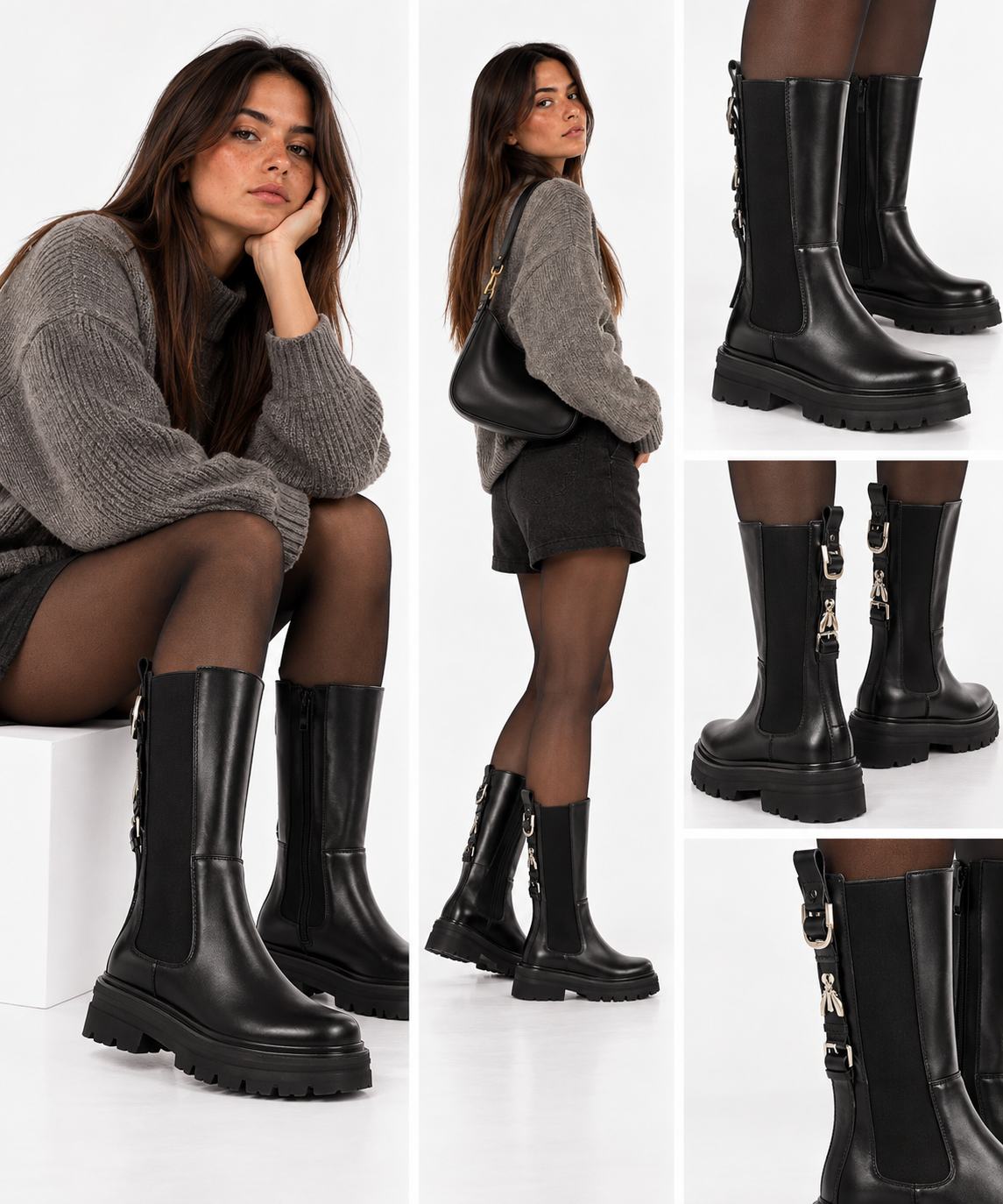 Black Leather High Chelsea Boots PATRIZIA PEPE Girl Fly Elena