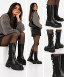 Black Leather High Chelsea Boots PATRIZIA PEPE Girl Fly Elena