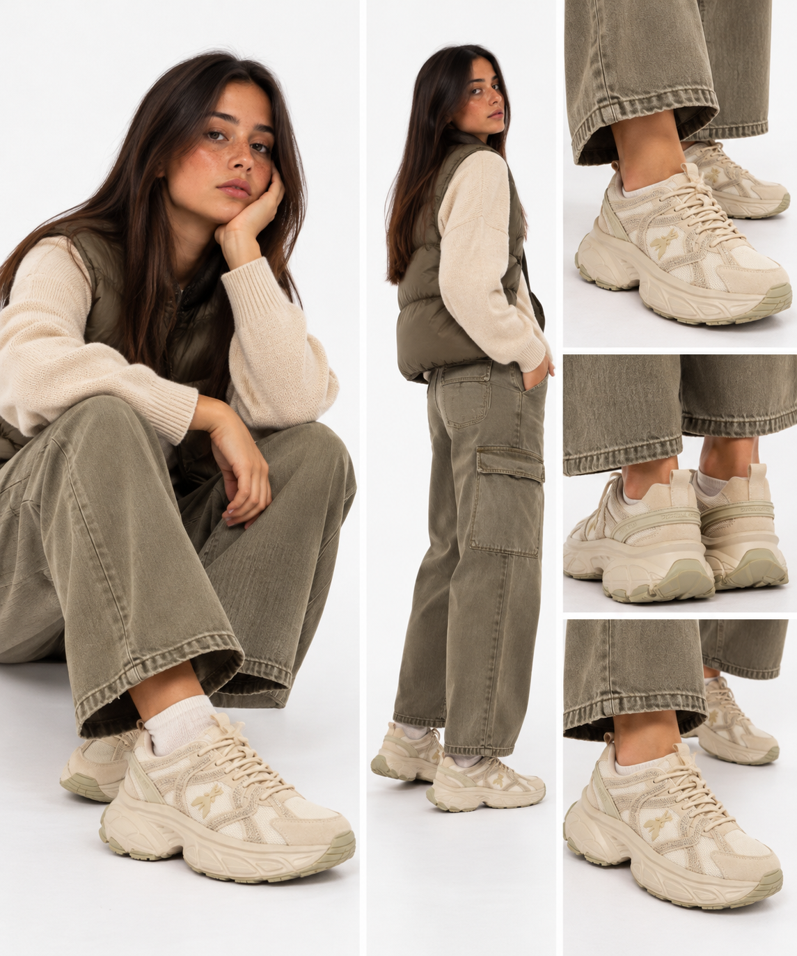 Beige Mesh and Suede Running Sneakers PATRIZIA PEPE Girl Fly Run Tech