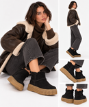 Gefütterte Damen-Stiefelette CLARKS Modell Torhill Warm aus schwarzem Wildleder