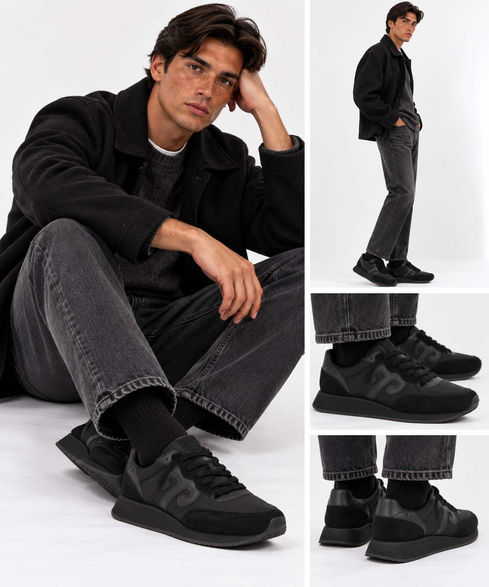 WUSHU RUYI Master 715 Men's Sneakers in Nylon and Dark Black Suede