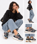 Women's Blue Monogram Print Leather and Fabric Slip-On Sneakers LIU JO Maxi Wonder 99