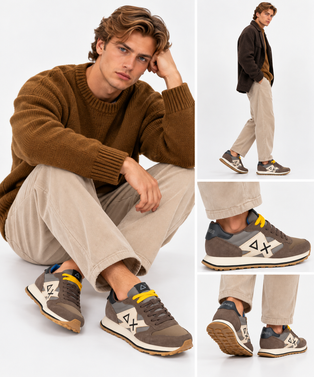 Scarpe Uomo Sun68 Sneakers Jaki 2.0 Bicolor Marrone - Z46122