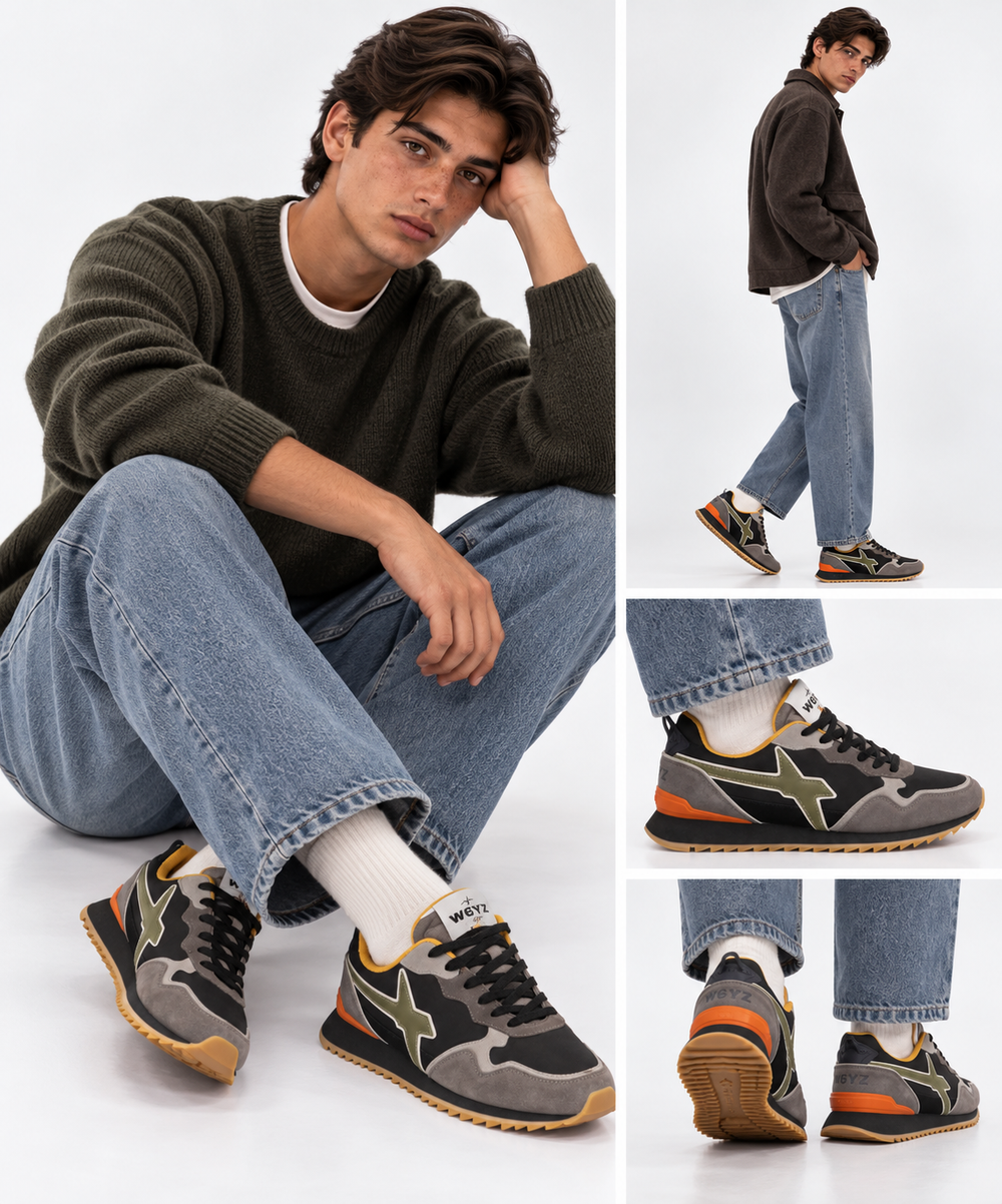 Sneakers Uomo W6YZ Jet-M. in Tessuto e Suede colore Antracite Black e Militare