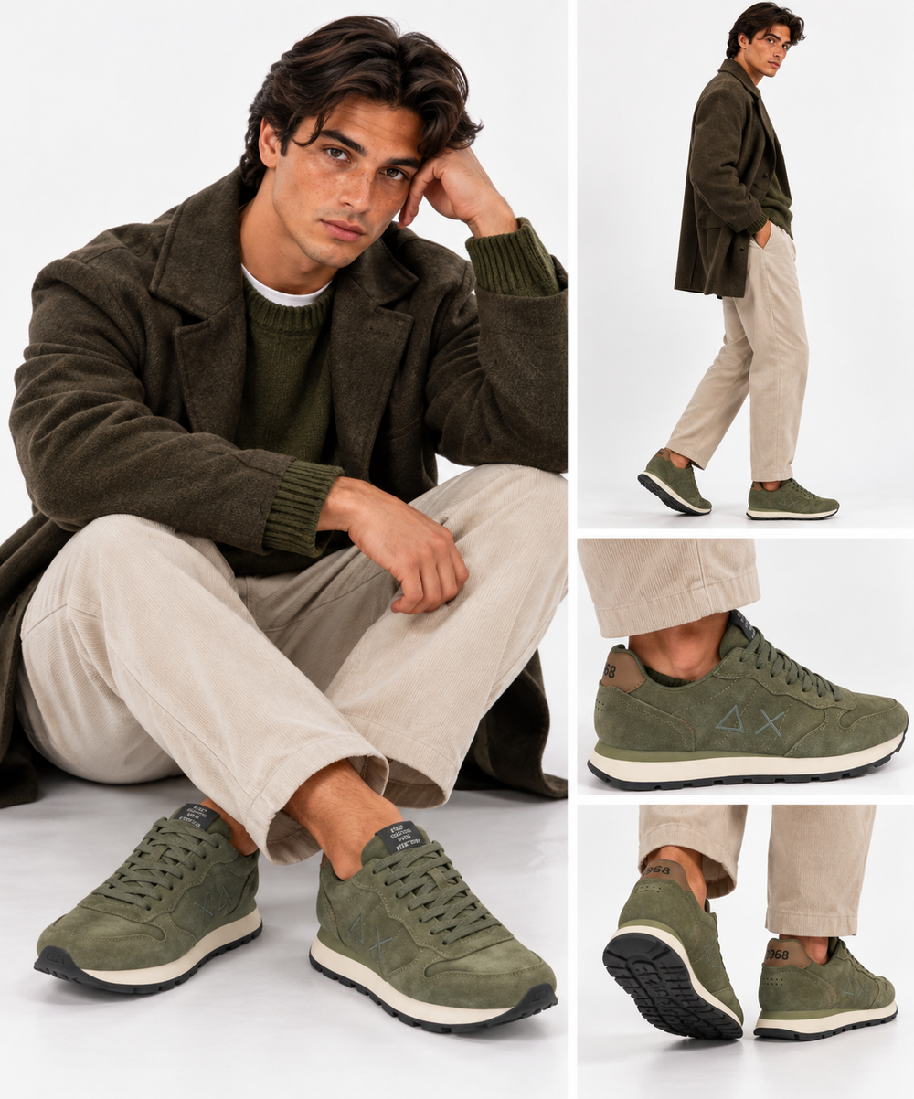 Sneakers Uomo SUN68 Tom Suede Militare Scuro - Z46106