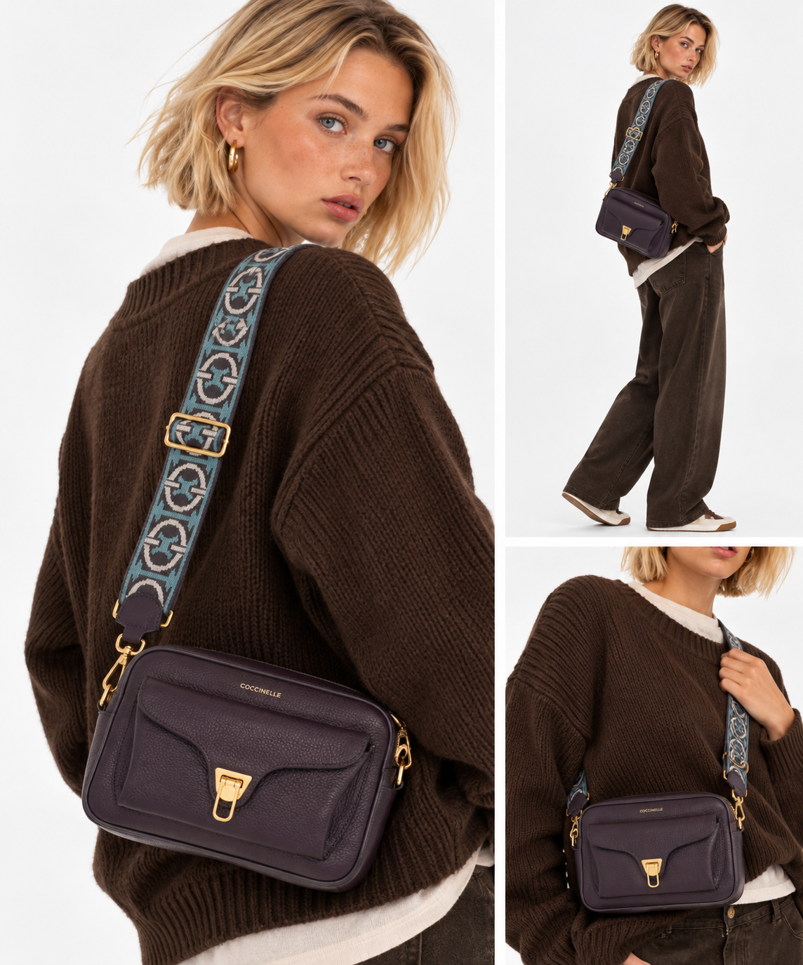 Women's Prune Leather Crossbody Bag COCCINELLE Beat Soft - E1NOF150201