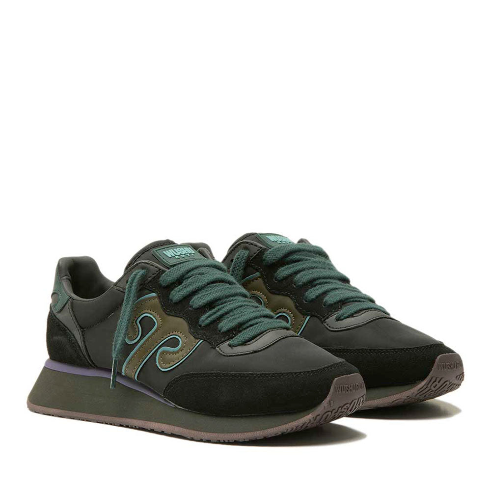 Sneakers Donna WUSHU RUYI Master M602 in Suede e Nylon Black Beauty Army e Turquoise