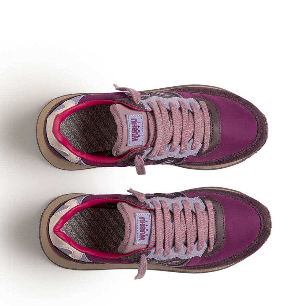 Sneakers Donna WUSHU RUYI Master M617 in Suede e Nylon Bordeaux Lavender Blue e Pink Rose