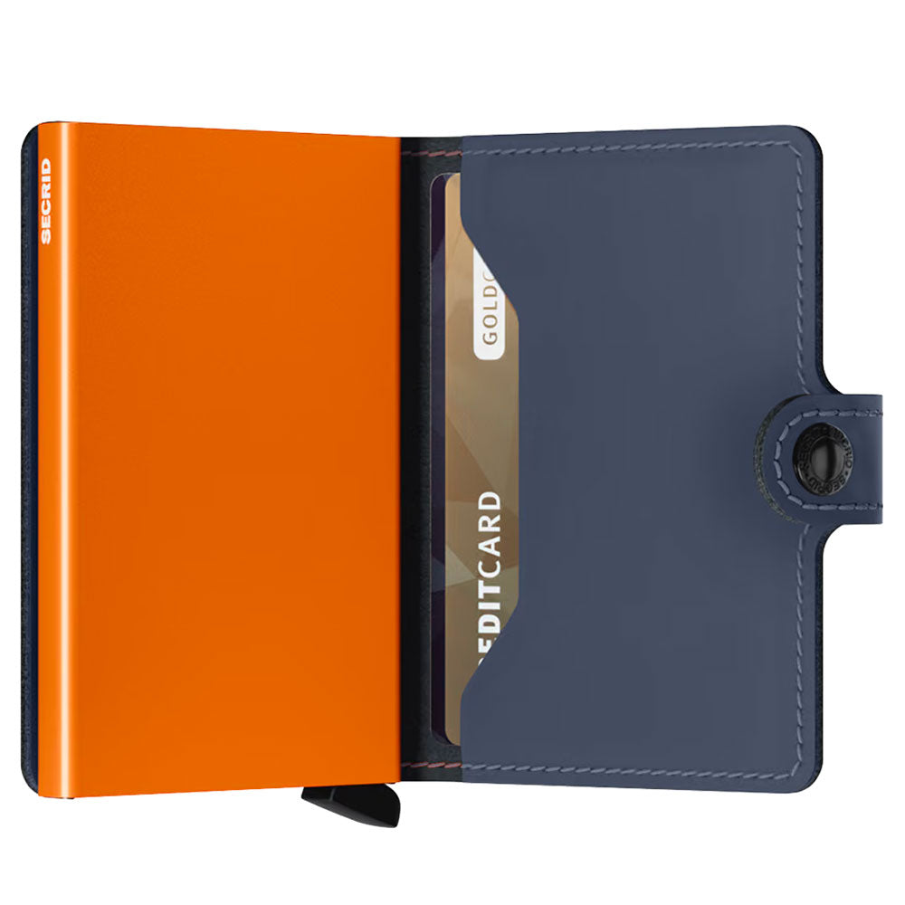 Porta Carte con Clip SECRID linea Miniwallet Matte in Pelle Nightblue e Orange con RFID
