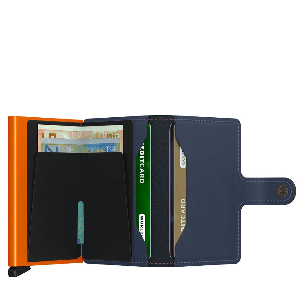 Porta Carte con Clip SECRID linea Miniwallet Matte in Pelle Nightblue e Orange con RFID