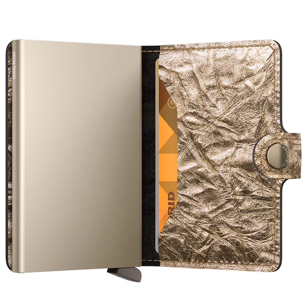 Card Holder with Clip SECRID Miniwallet Crunch in Gold Leather with RFID