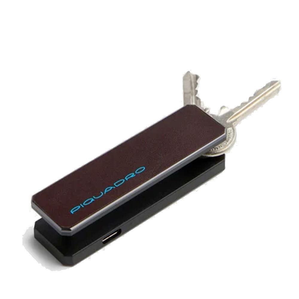 Portachiavi Uomo PIQUADRO in Metallo e Pelle con Tracker Mogano Linea Blue Square - PC7287B2