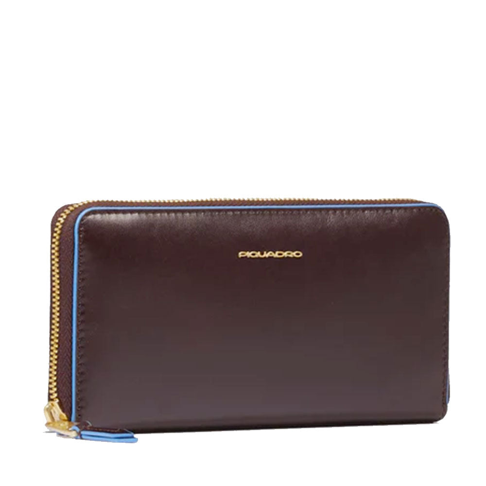 Portafoglio Donna Zip Around PIQUADRO In Pelle Mogano Linea Blue Square - PD3229B2R