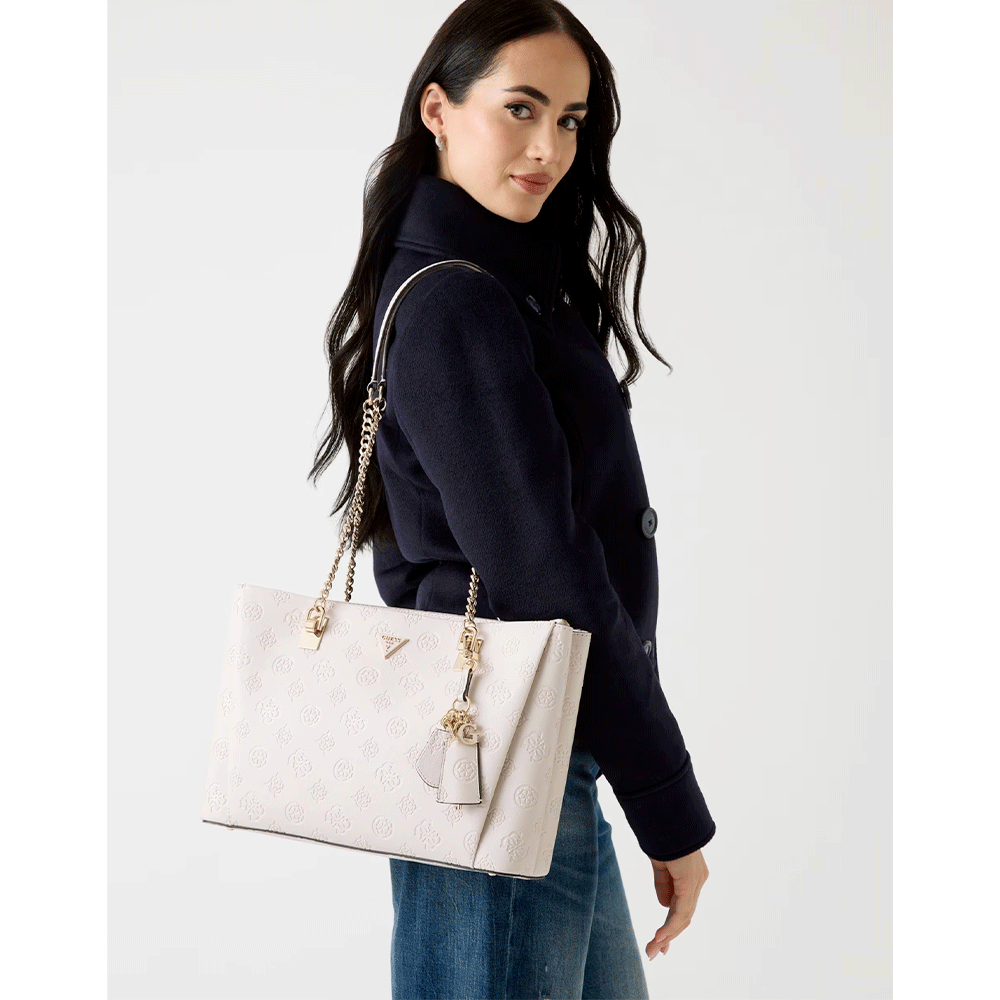 Borsa Donna Shopper a Spalla GUESS Linea Tisha colore Stone Logo