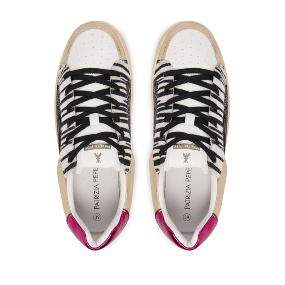 Sneakers PATRIZIA PEPE Girl linea Fly Crazy Kids in Ecopelle Laminata Platino e Glitter Neri