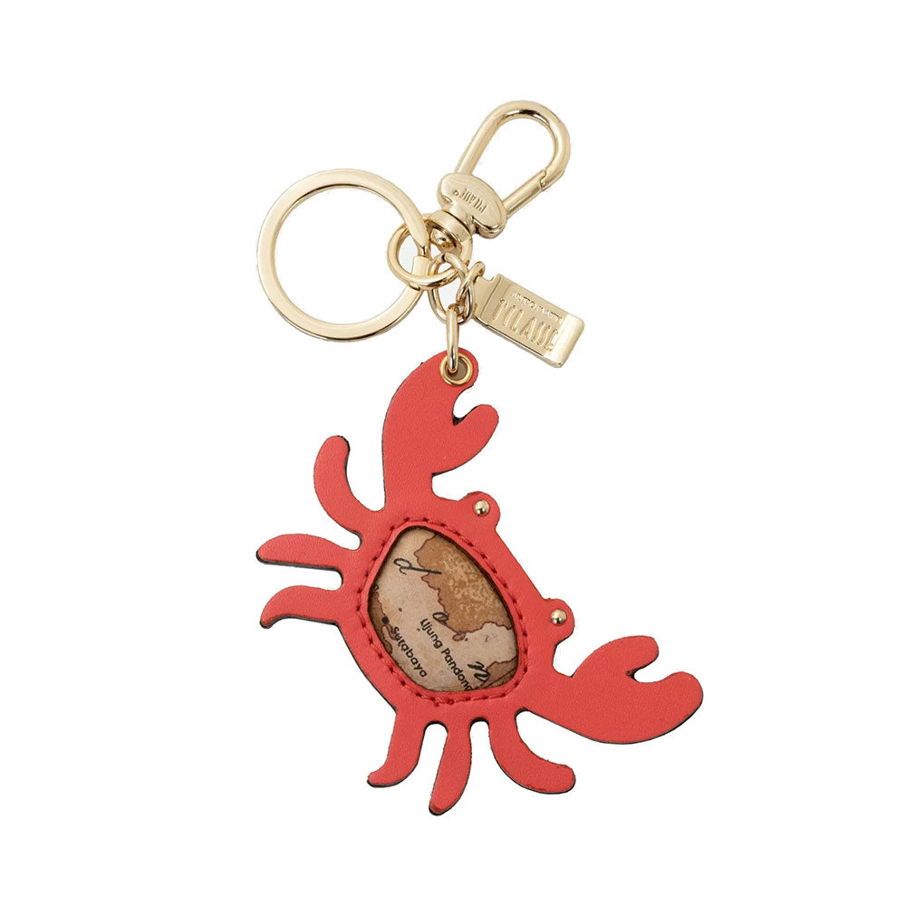 Alviero Martini 1A Classe Crab Charm Damen-Schlüsselanhänger aus korallenrotem Leder PN37