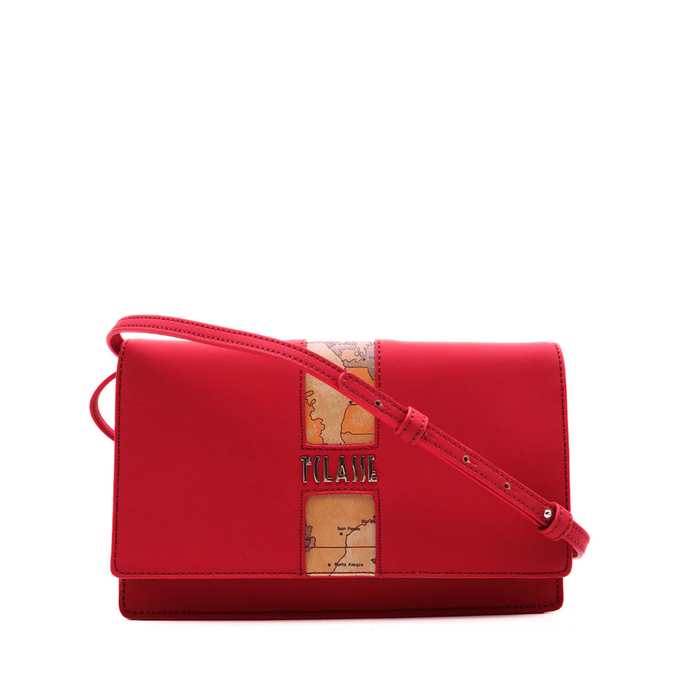 Damen-Clutch mit Schultergurt 1A Classe Alviero Martini Journey Geo-Linie Dunkelrot PN96